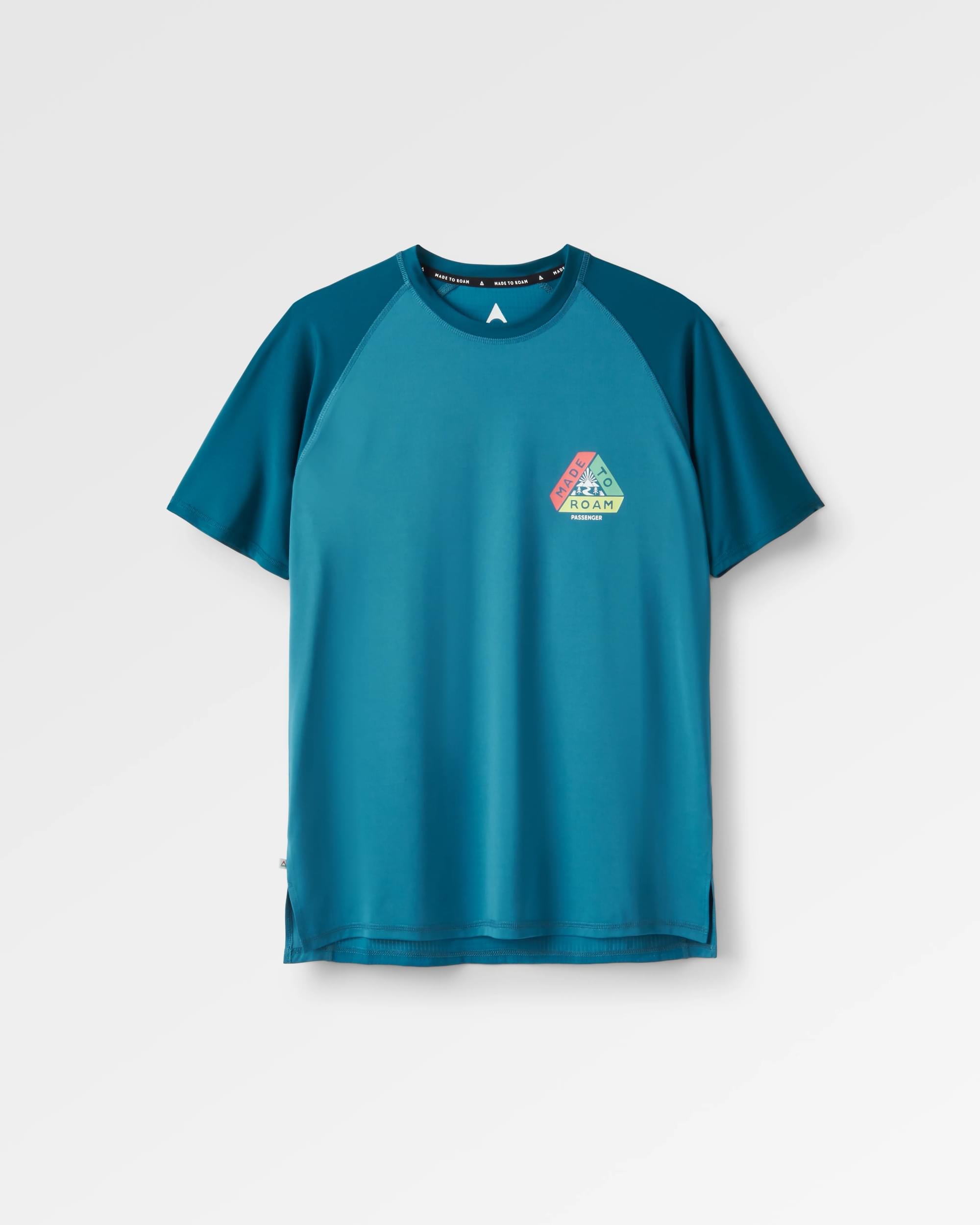 Dawn To Dusk Recycled Active T-shirt - Blue Steel - Flatlay