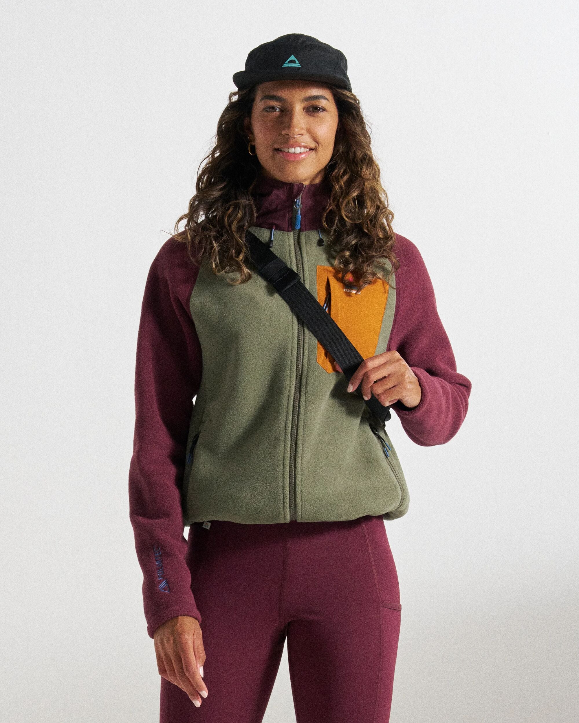 Sierrascape Women's Recycled Polartec® Fleece Hoodie - Fig/Dusty Olive  - Studio Model