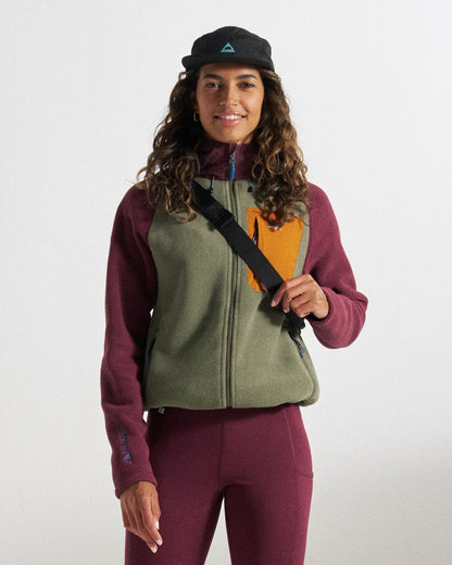 Sierrascape Women's Recycled Polartec® Fleece Hoodie - Fig/Dusty Olive  - Studio Model