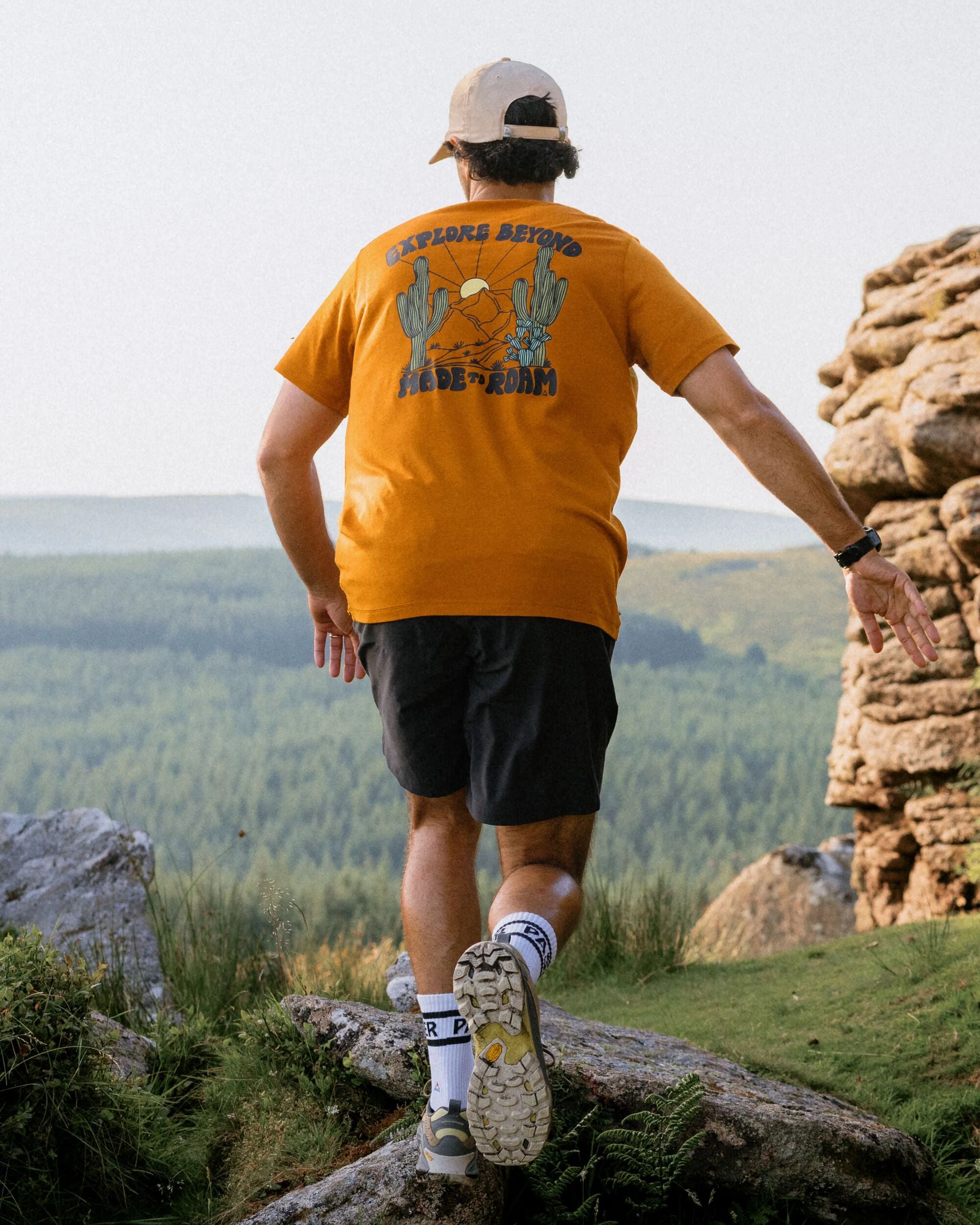 Camp Lost Lightweight Merino Blend T-Shirt - Retro Orange - Lifestyle