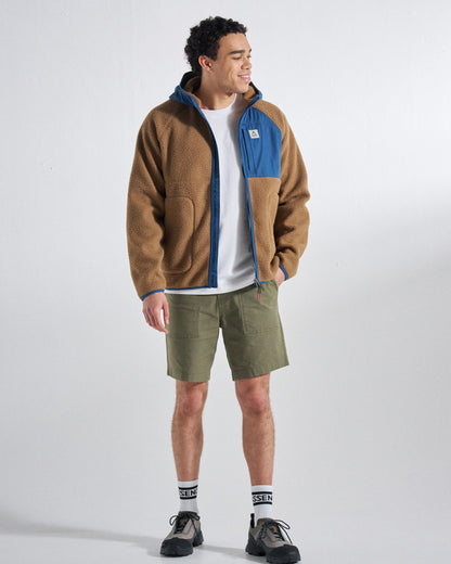 Ventura Full Zip Sherpa Fleece - Caramel Brown - Studio Model