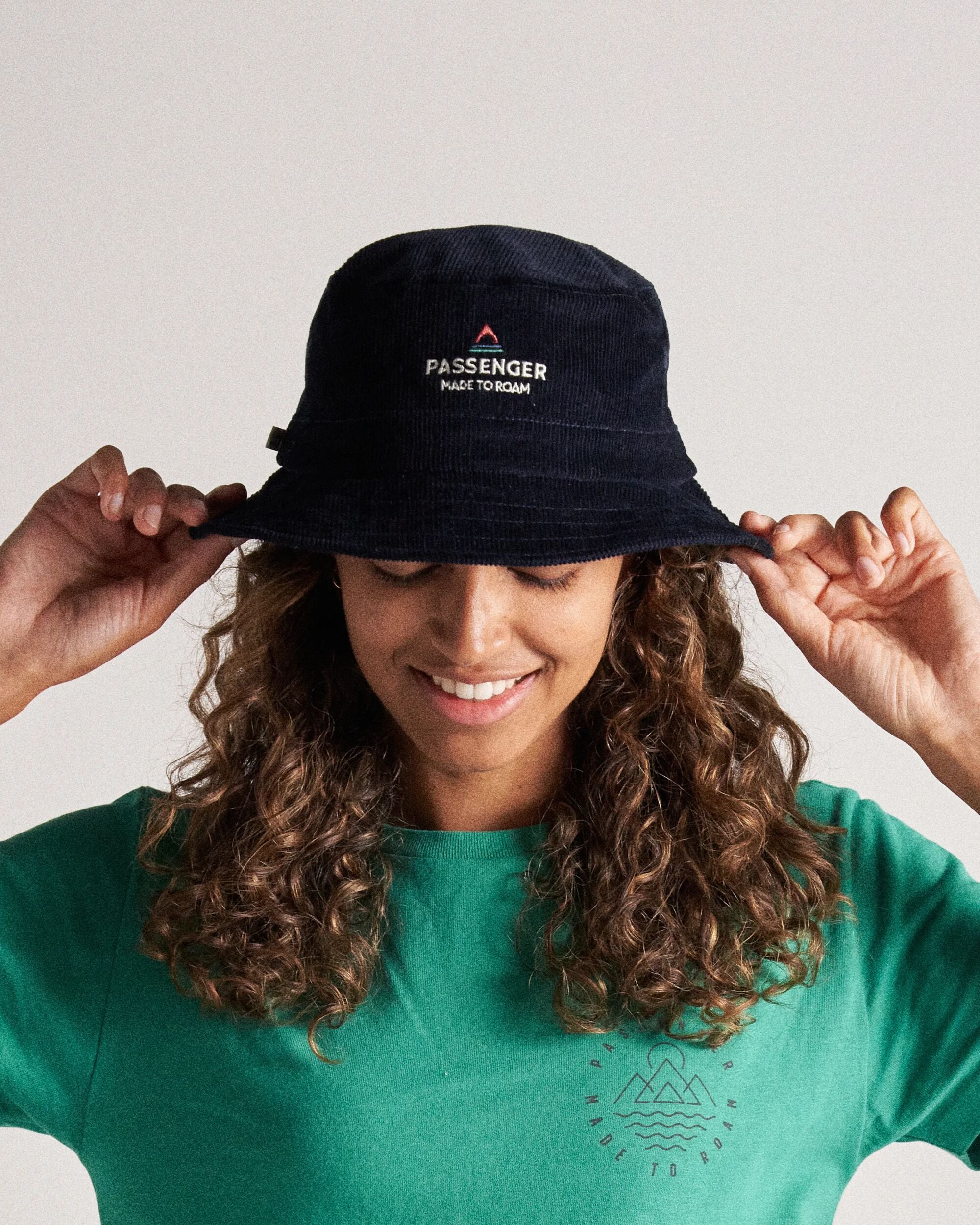 Forest Recycled Cord Bucket Hat - Deep Navy - Studio Model - Female