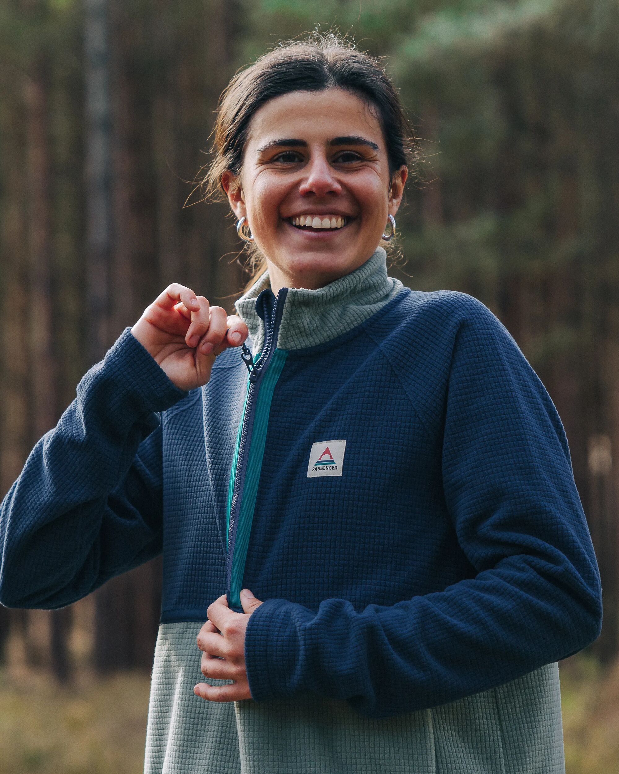 Off Trail Recycled Grid Polar Fleece - Pistachio/Dark Denim - Lifestyle