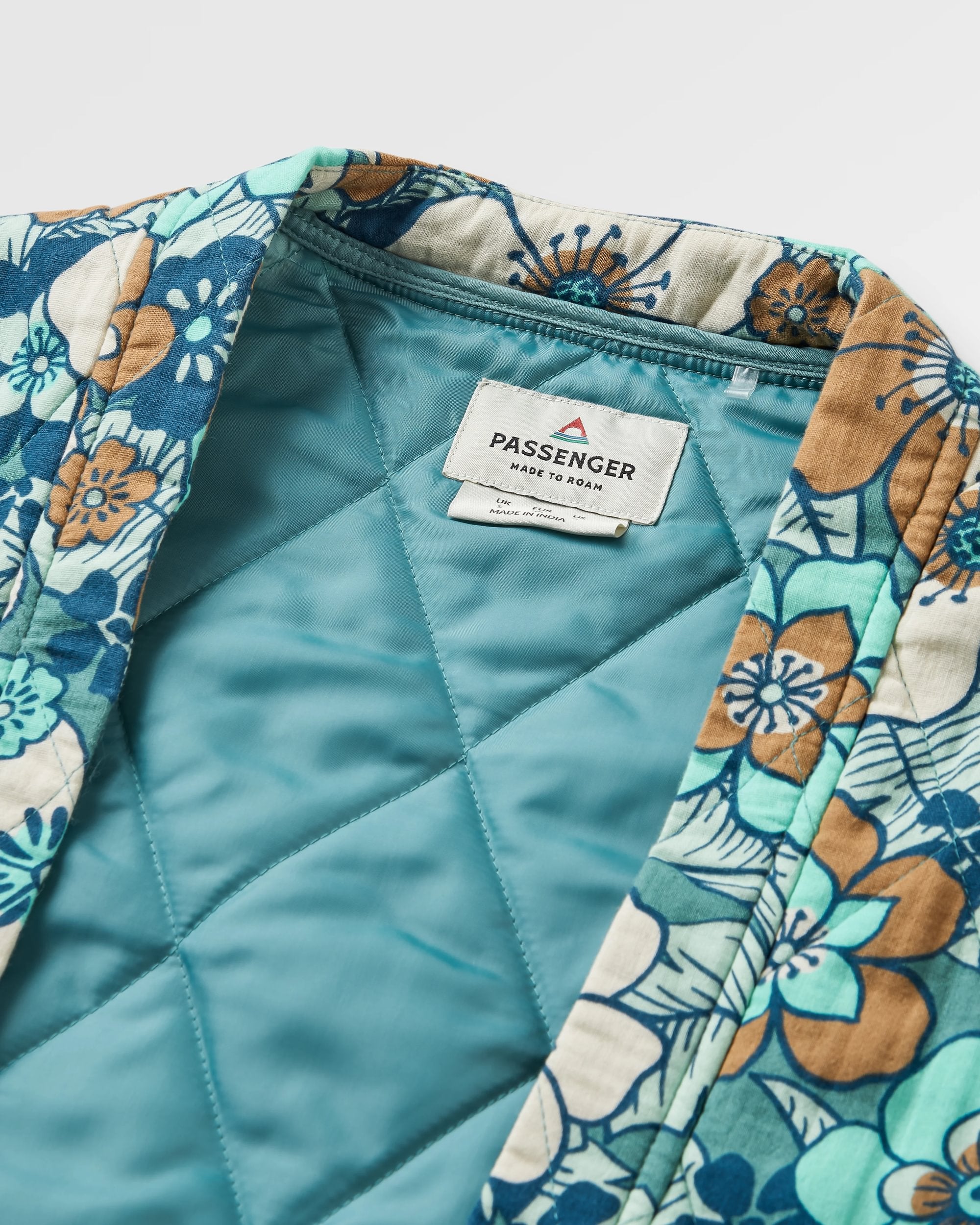 Mira Organic Cotton Quilted Overshirt - Vintage Floral Aqua - Flatlay