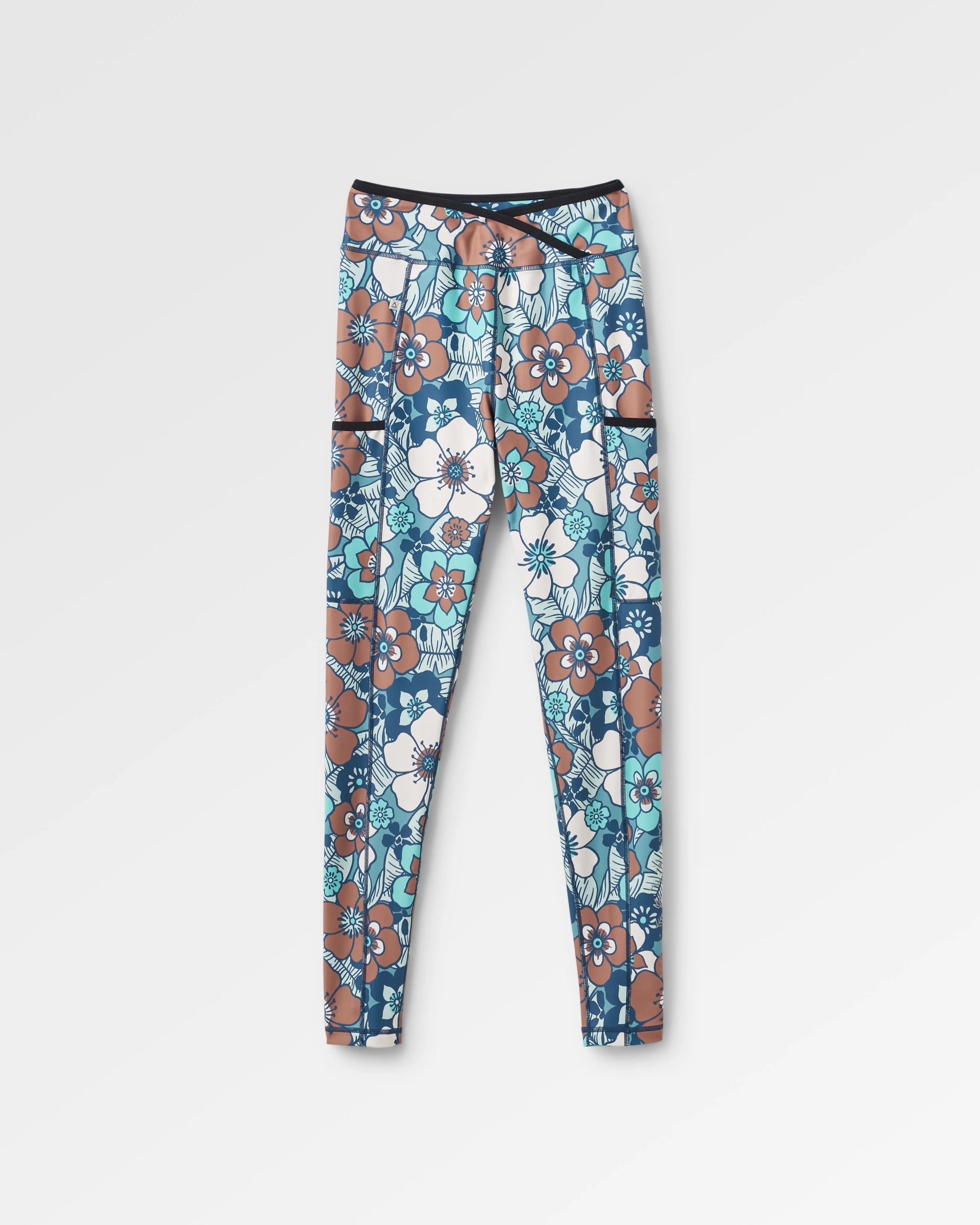 Mantra Recycled Active Leggings - Vintage Floral Aqua - Flatlay