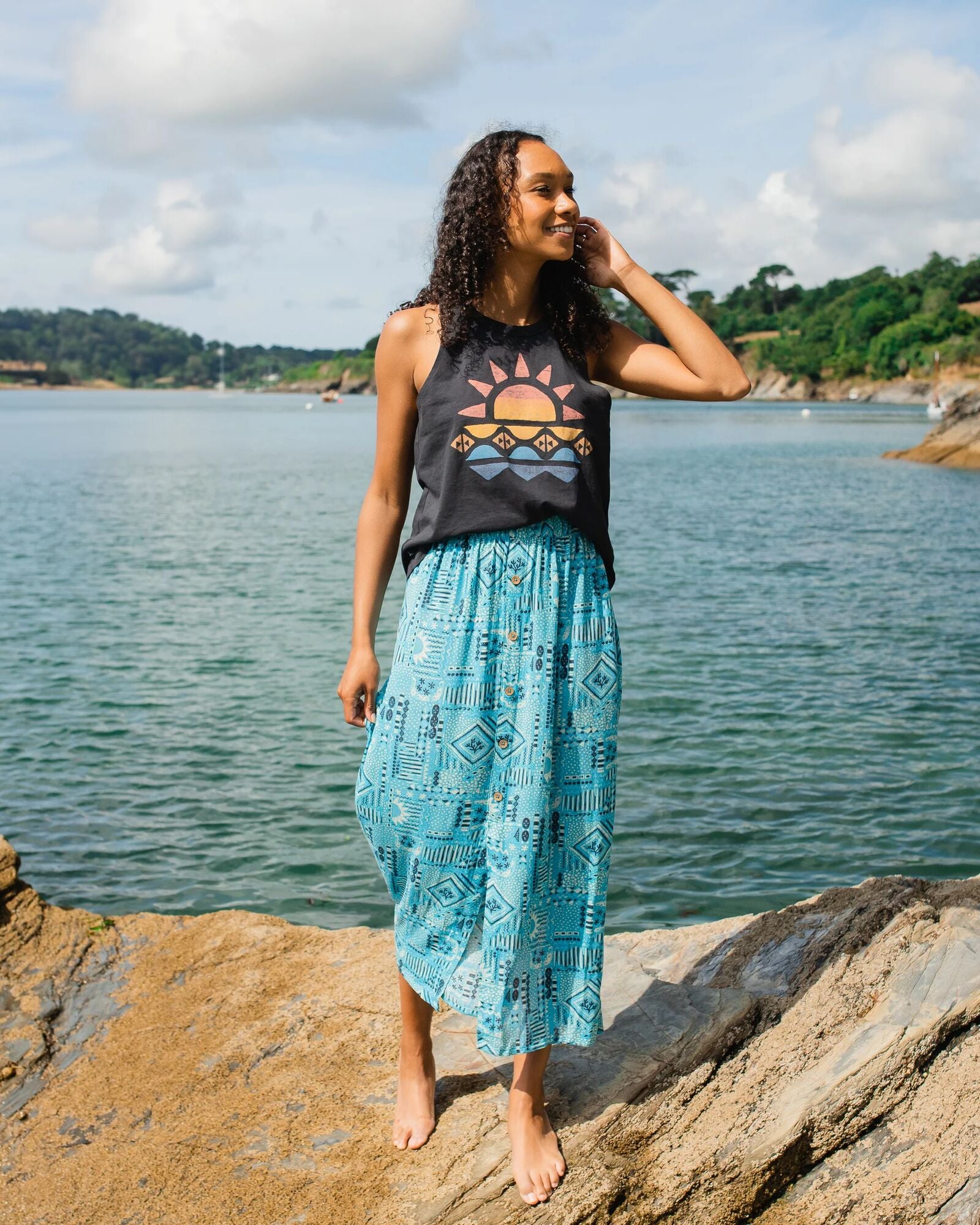 Hannah Skirt - Vintage Patchwork Blue Pool - Lifestyle