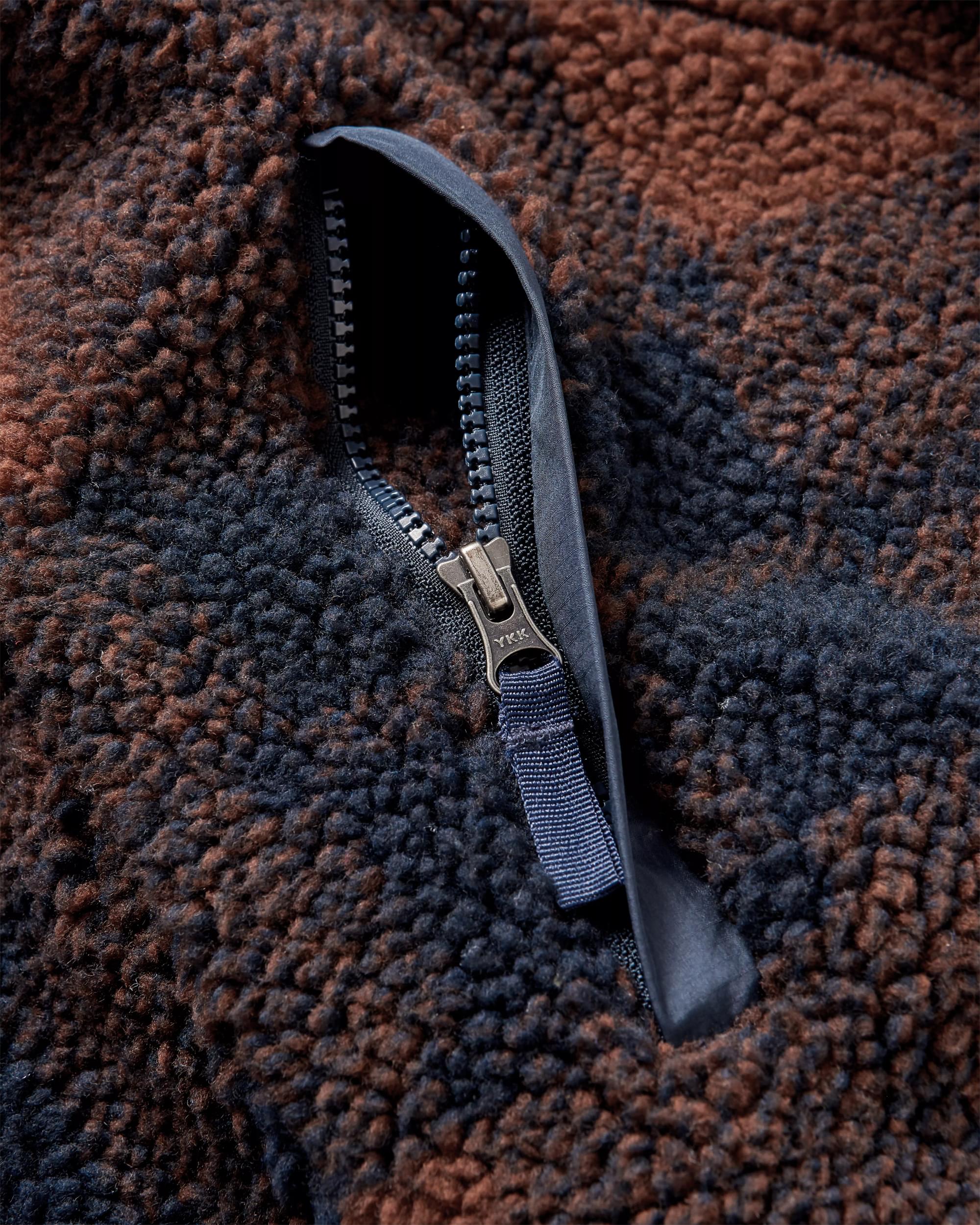 Offroad Recycled Sherpa 1/2 Zip Fleece - Chestnut/Deep Navy Check - Flatlay