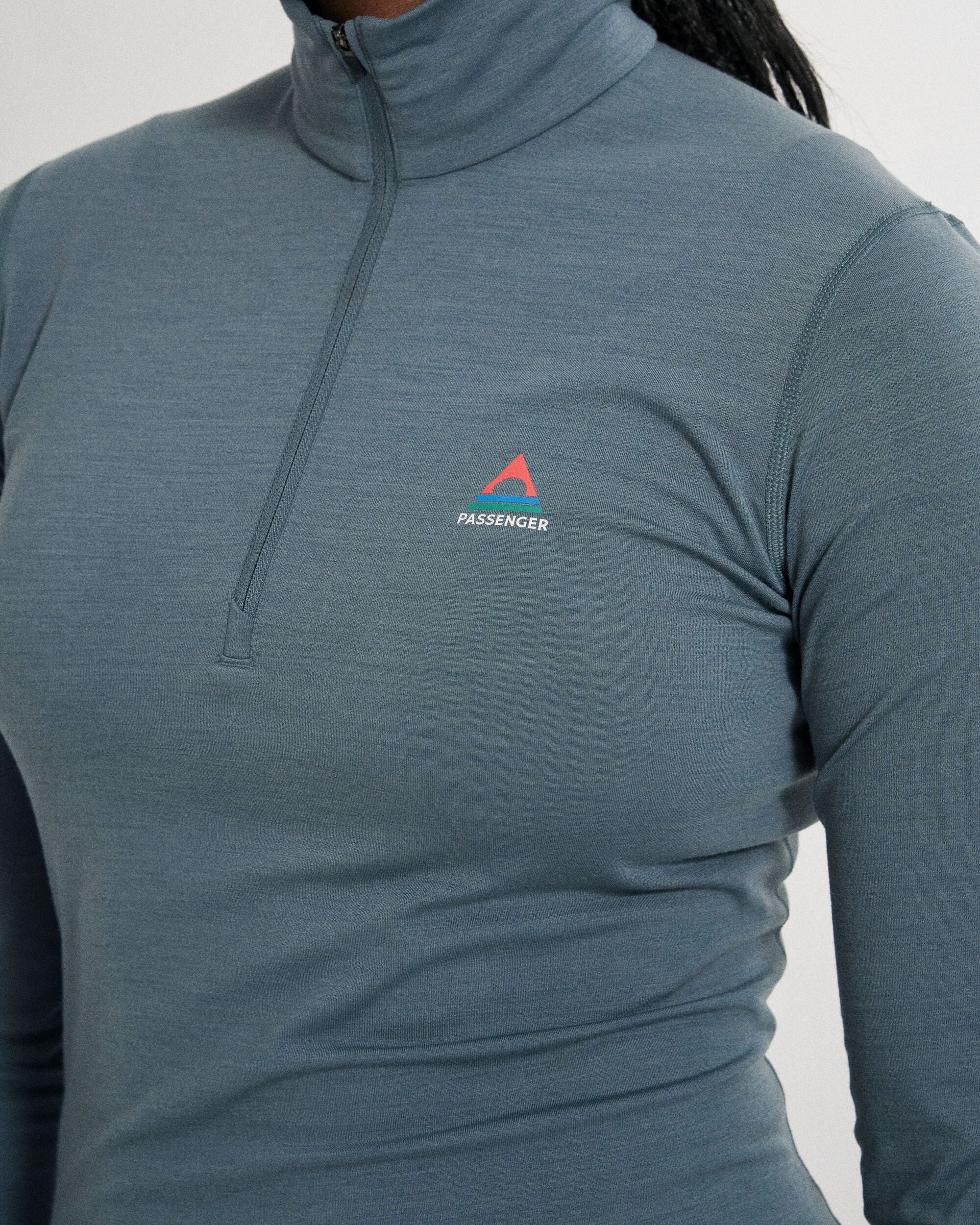 Snowscape Women's Merino Base Layer Top - Storm Grey - Studio Model