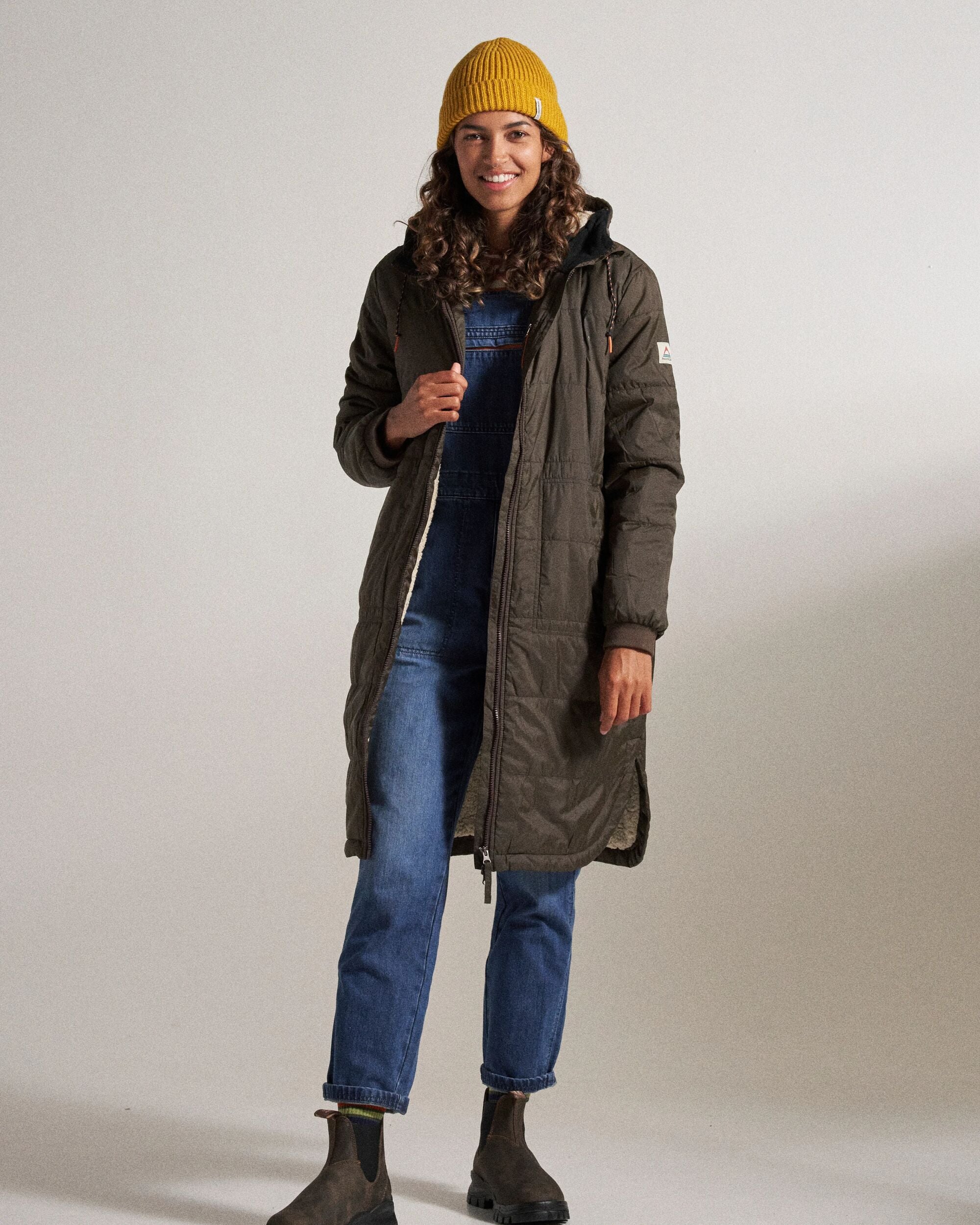 Flora Recycled Sherpa Lined Parka - Coffee - Studio Model