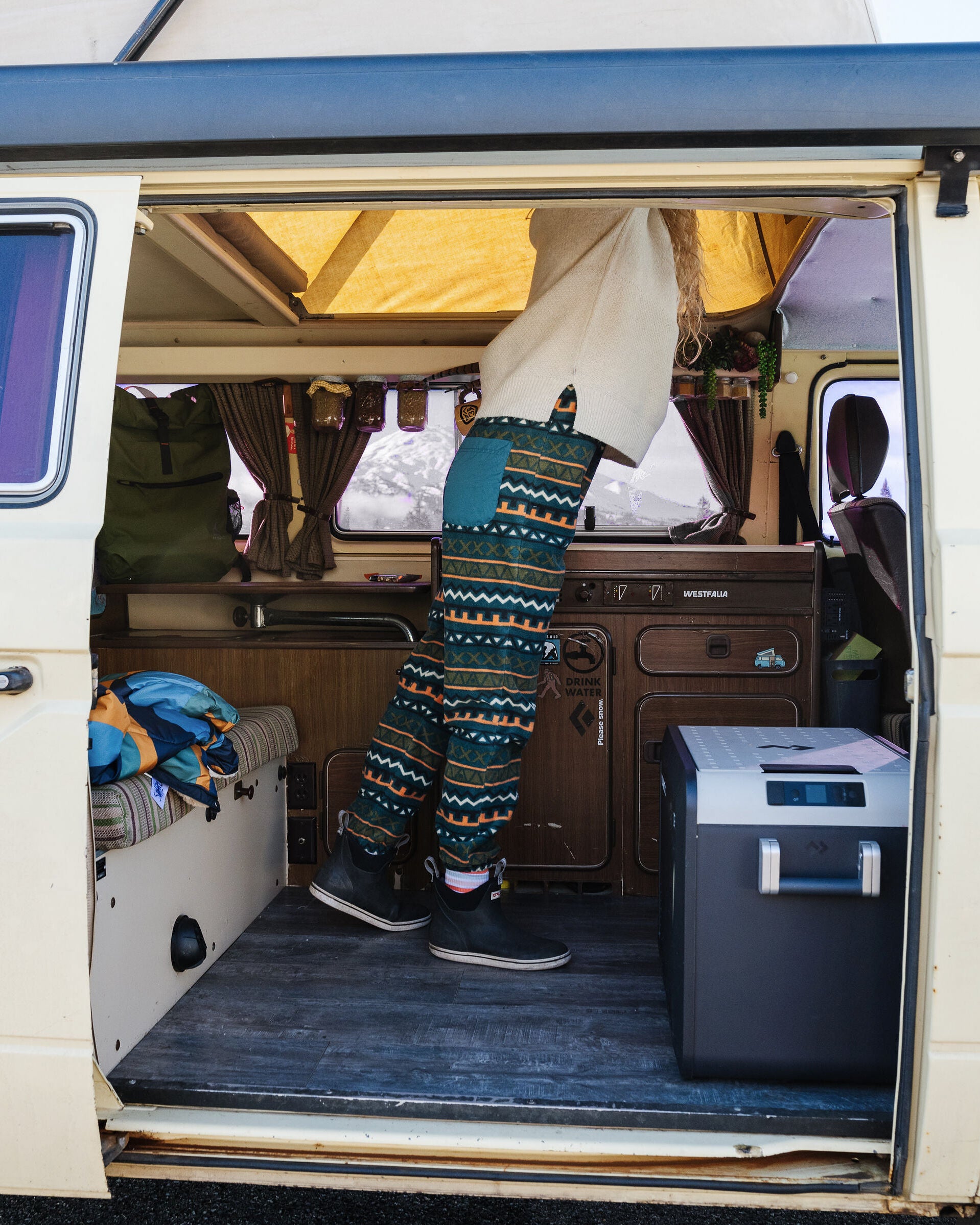 Ace Recycled Polar Fleece Dungarees - Retro Geo Mediterranean - Lifestyle