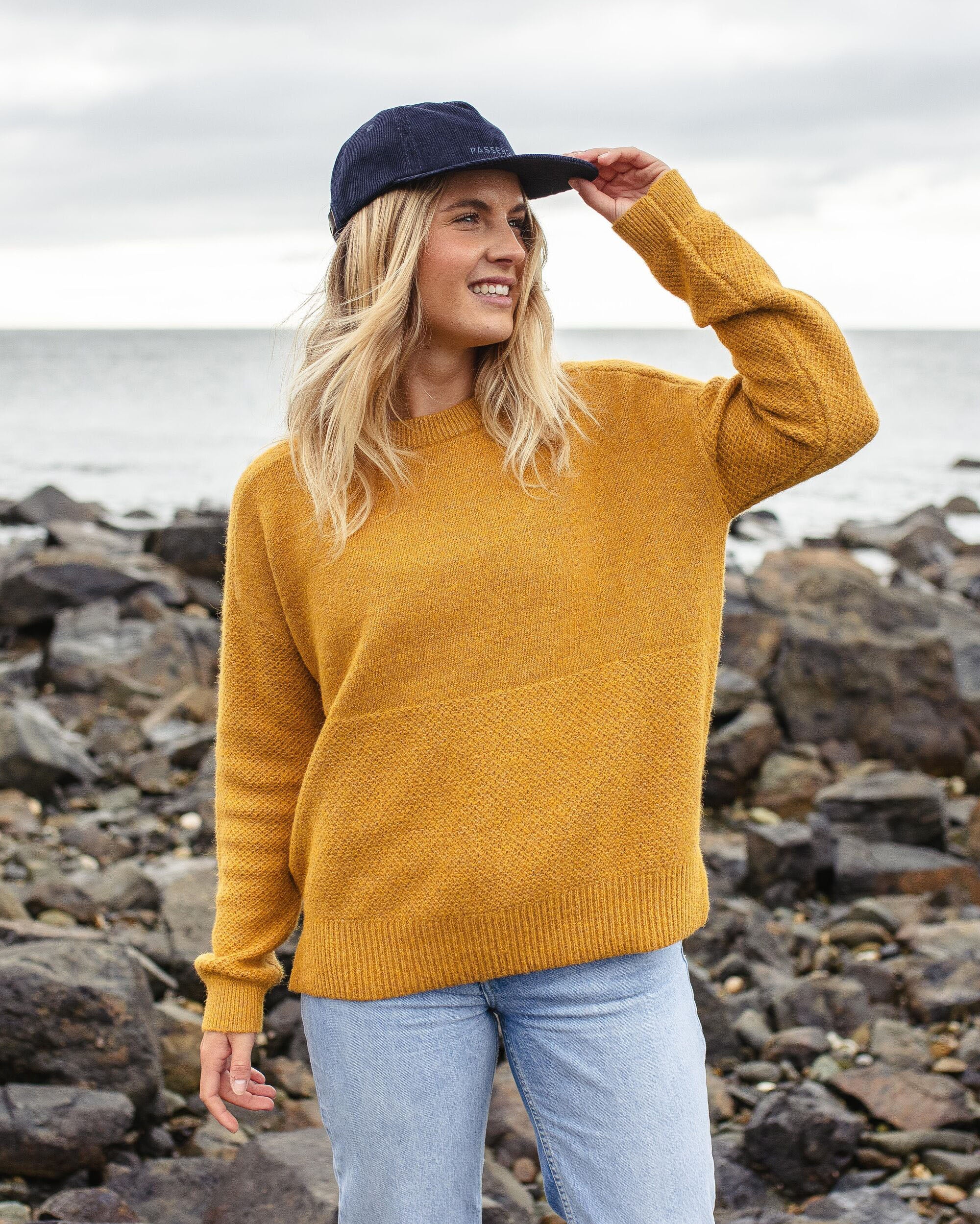 Cove Recycled Knitted Jumper - Amber Gold - Lifestyle