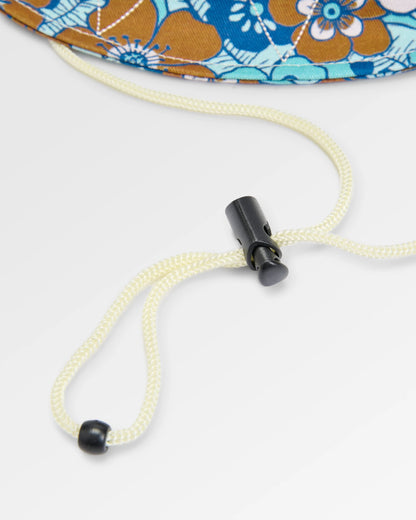 Shaded Organic Bucket Hat - Vintage Floral Aqua - Flatlay