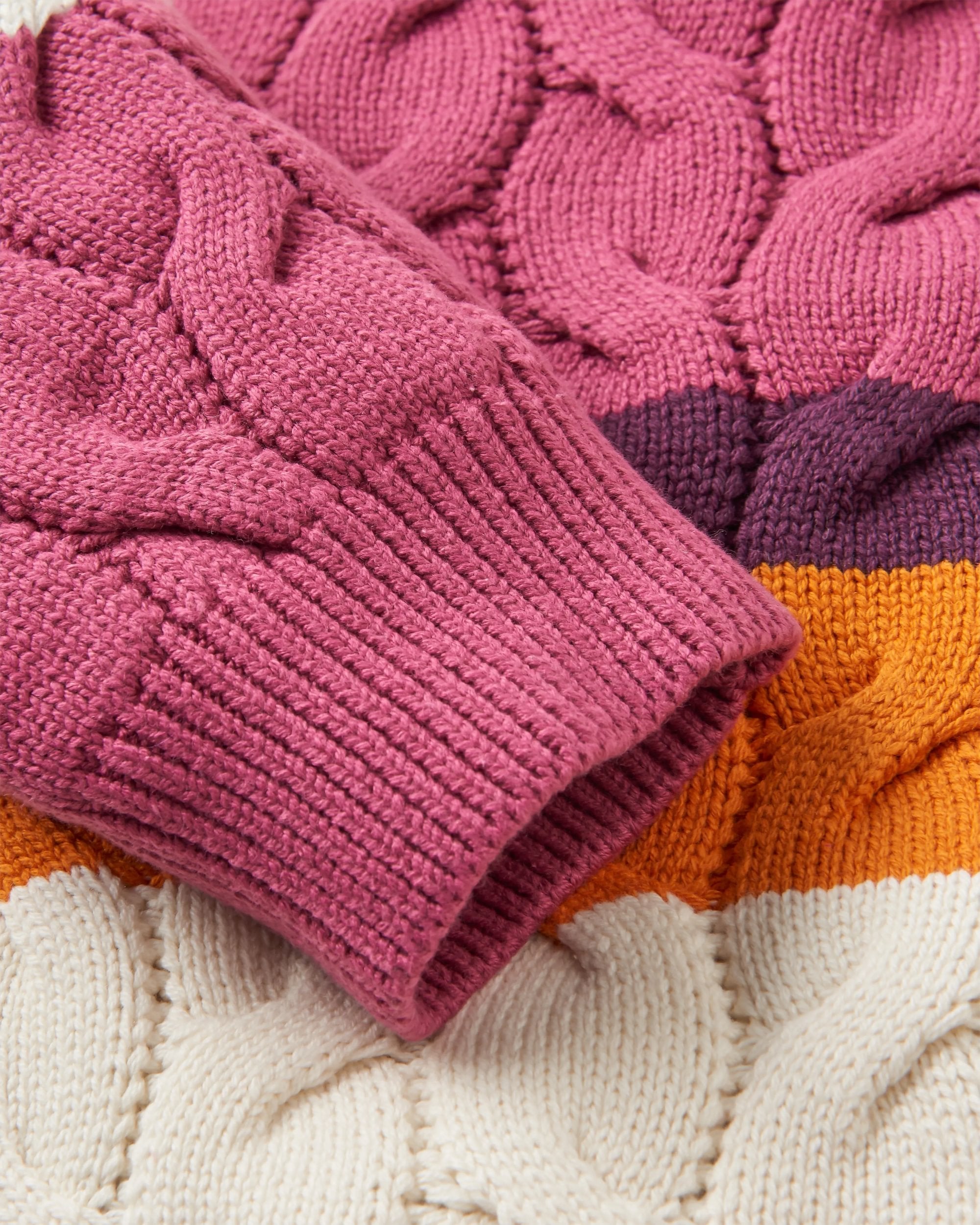 Comfort Organic Cotton Knitted Jumper - Rhubarb Multi Stripe - Flatlay