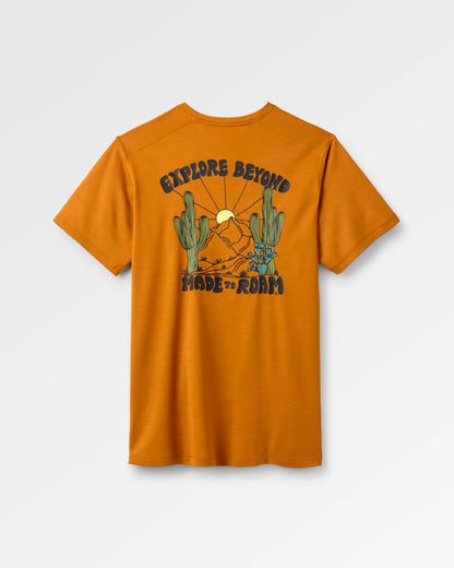 Camp Lost Lightweight Merino Blend T-Shirt - Retro Orange - Flatlay