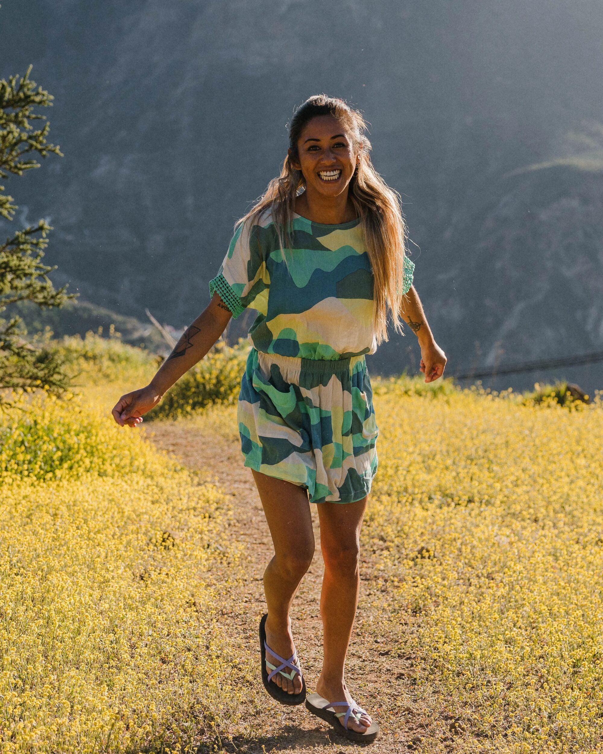 Clarity Short Skort Dress - Vista Patchwork Aqua - Lifestyle