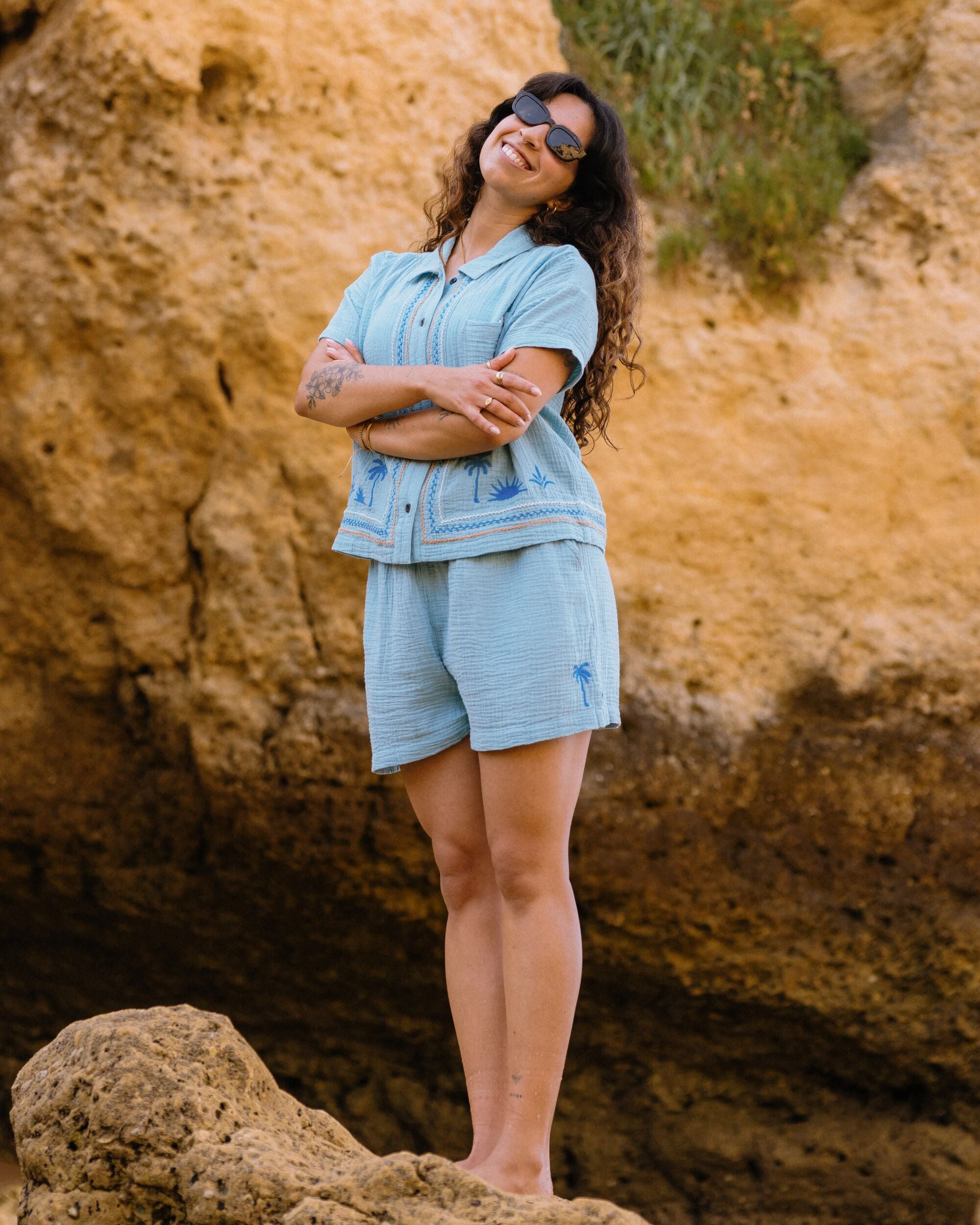 Waveney Short - Retro Blue  - Lifestyle