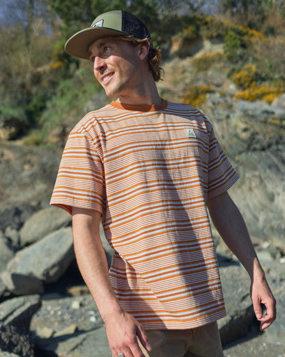 Retro Recycled Cotton Relaxed Fit T-Shirt - Sunrise Orange Stripe - Lifestyle