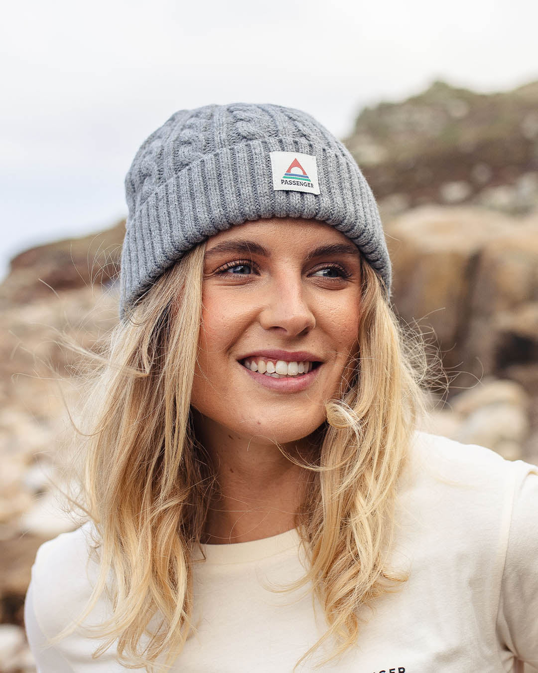 Womens_Fireside Recycled Acrylic Cable Knit Beanie - Grey Marl