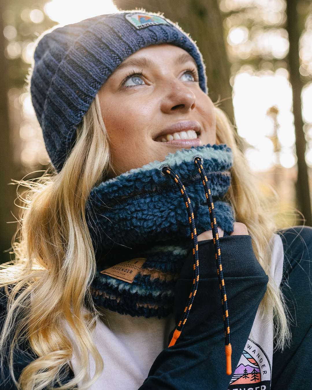 Womens_Mulled Recycled Sherpa Fleece Snood - Blue Coral Geo Pattern